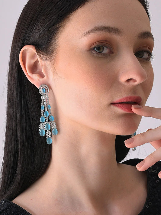 Silver Plated Designer Stone Drop Earring