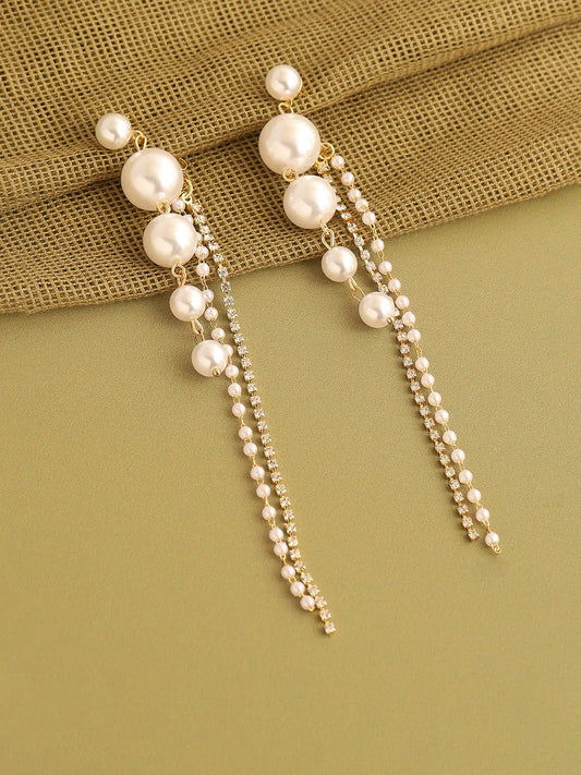 Gold Plated Party Pearls Drop Earring