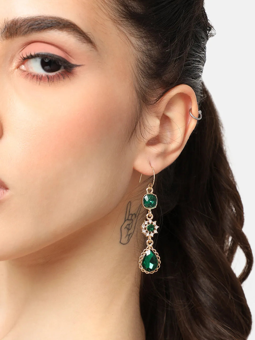 Gold Plated Party Designer Stone Drop Earring