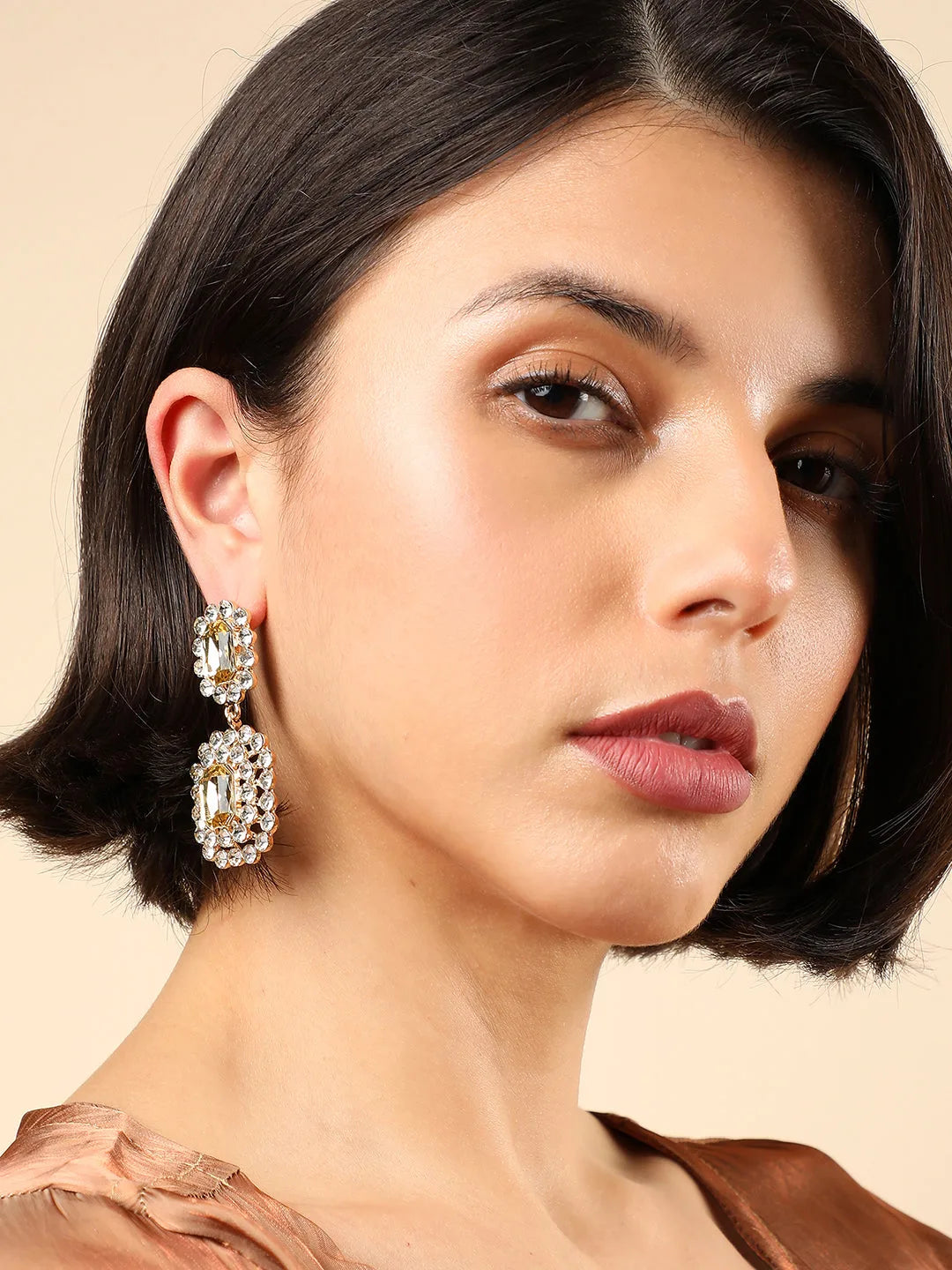 Gold Plated Designer Stone Drop Earring