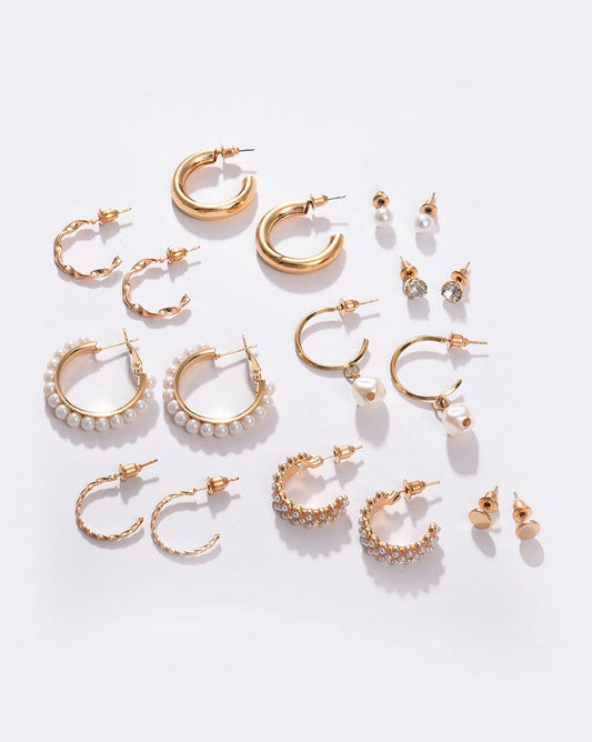 Pack of 18 Gold Plated Pearls Hoop Earring