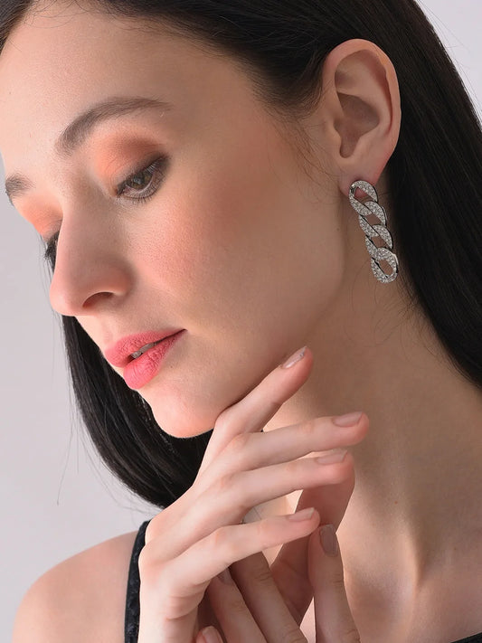 Silver Plated Designer Stone Drop Earring