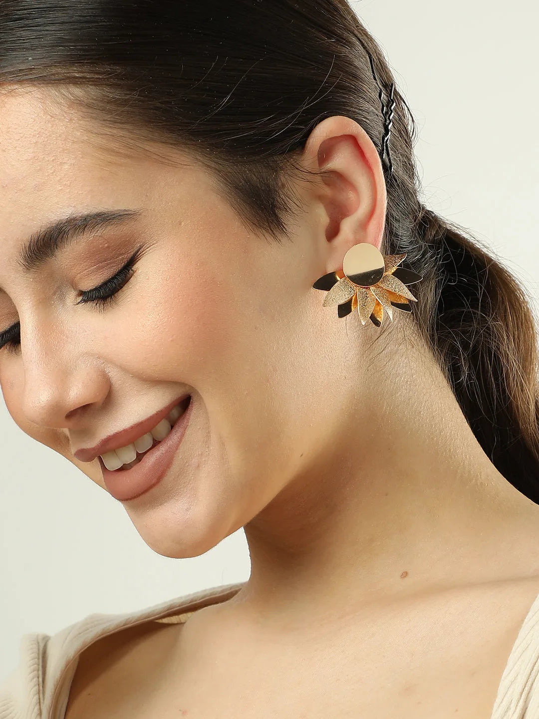 Gold Plated Designer Stone Stud