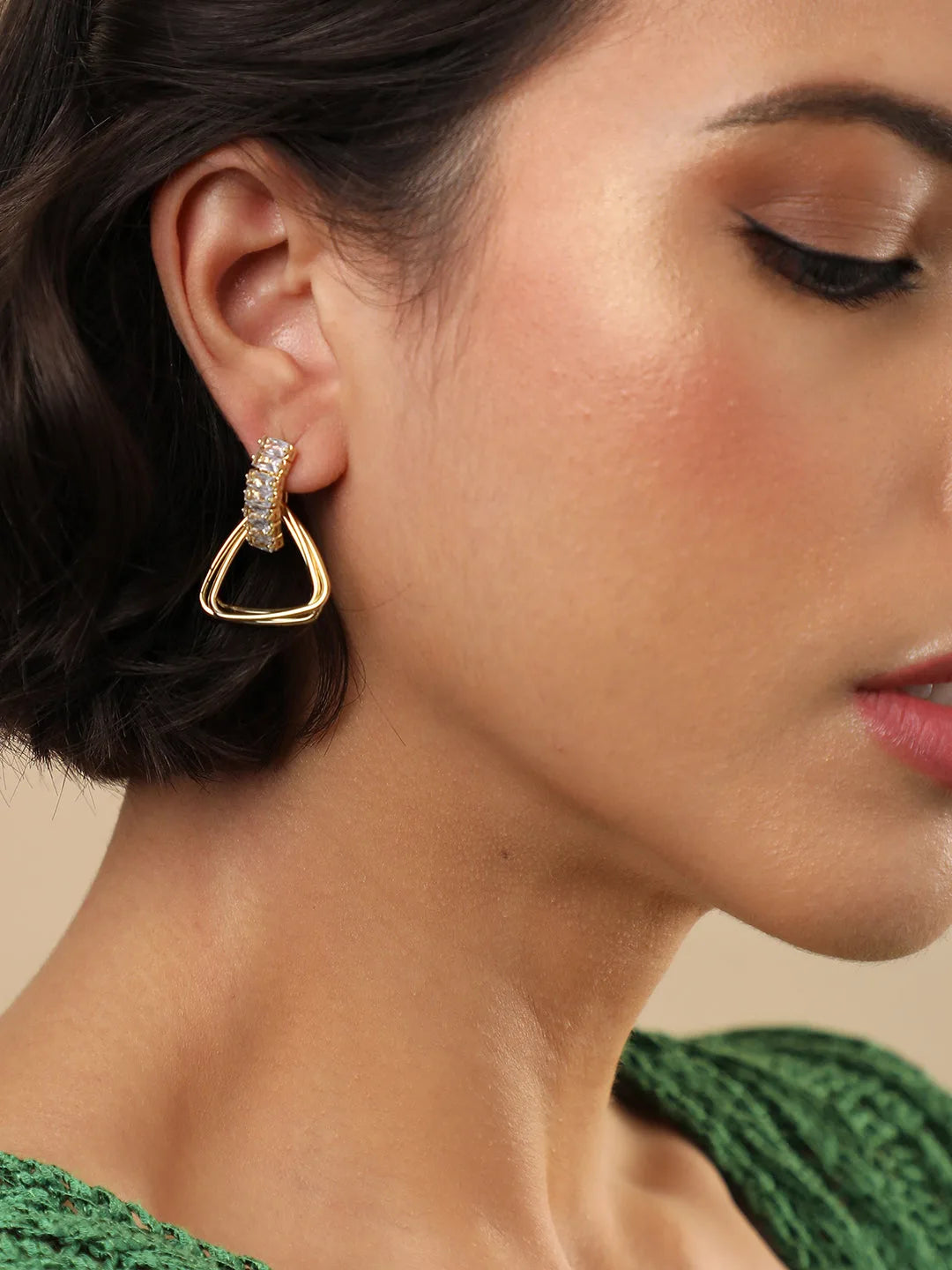 Gold Plated Designer Stone Stud