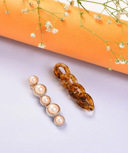 Pack of 2 Gold Plated Pearls Hair Pin