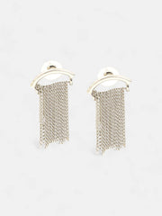 The Hanging Chain Bar Drop Earrings Metallic Silver Sohier6039