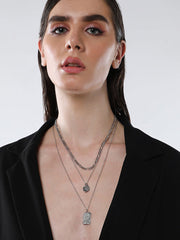 The Dented Charm MultiLayer Necklace  Metallic SilverSOHINC6050