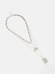 The Dented Charm MultiLayer Necklace  Metallic SilverSOHINC6050