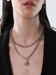 The Coin Chainlink MultiLayer Necklace  Metallic SilverSOHINC6052