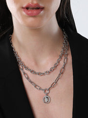 The Coin Chainlink MultiLayer Necklace  Metallic SilverSOHINC6052