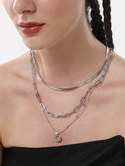 The Halo Snakechain MultiLayer Necklace  Metallic SilverSOHINC6055