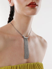 The Hanging Chain Bar Lariat Necklace  Metallic SilverSOHINC6056