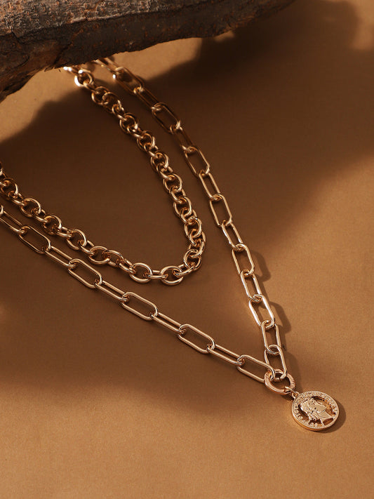 The Coin Chainlink MultiLayer Necklace  California GoldSOHINC6059