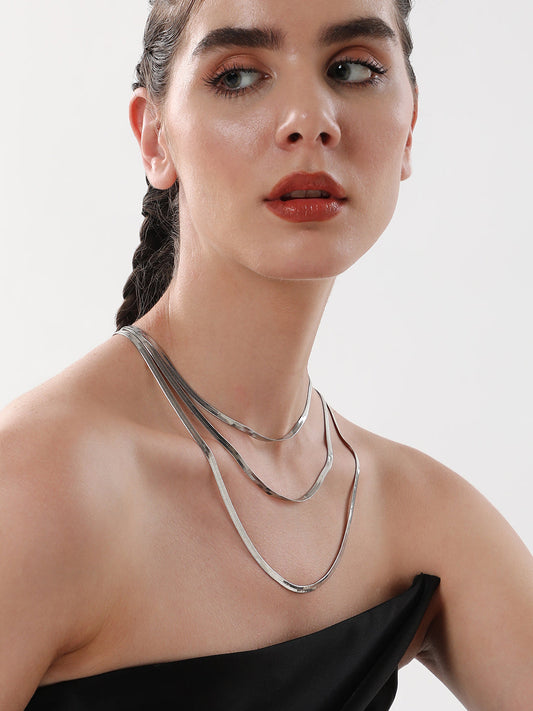 The Snakechain MultiLayer Necklace  Metallic SilverSOHINC6065