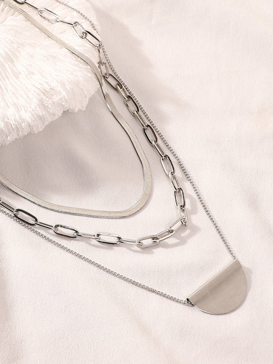 The Curve Chainlink MultiLayer Necklace  Metallic SilverSOHINC6067