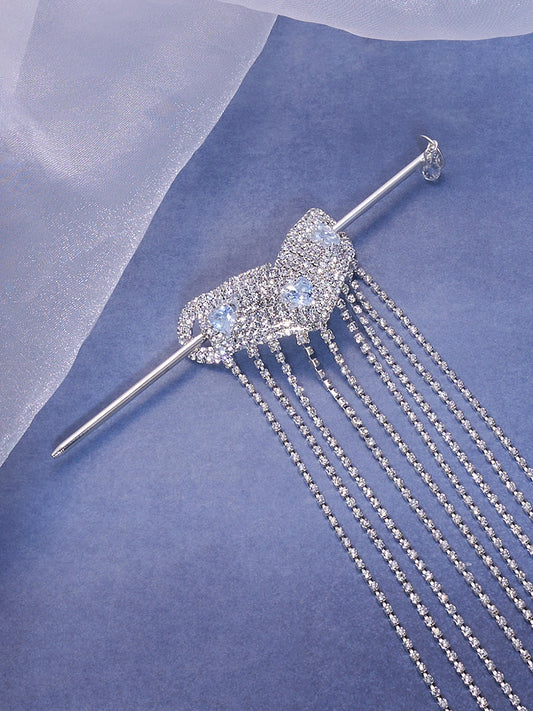 The Dagger Heart Hairpin  Crystal Silver