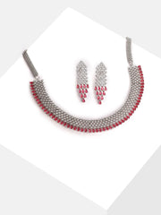 Silver Plated Designer Stone Necklace and Earring Set