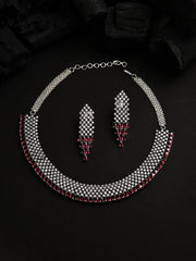 Silver Plated Designer Stone Necklace and Earring Set