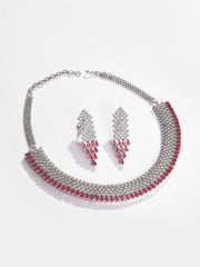 Silver Plated Designer Stone Necklace and Earring Set