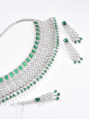 Silver Plated Designer Stone Necklace, Earrings and Maang Tikka Set