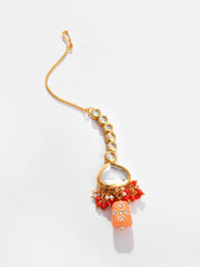 Gold Plated Kundan Beaded Necklace, Earrings and Maang Tikka Set