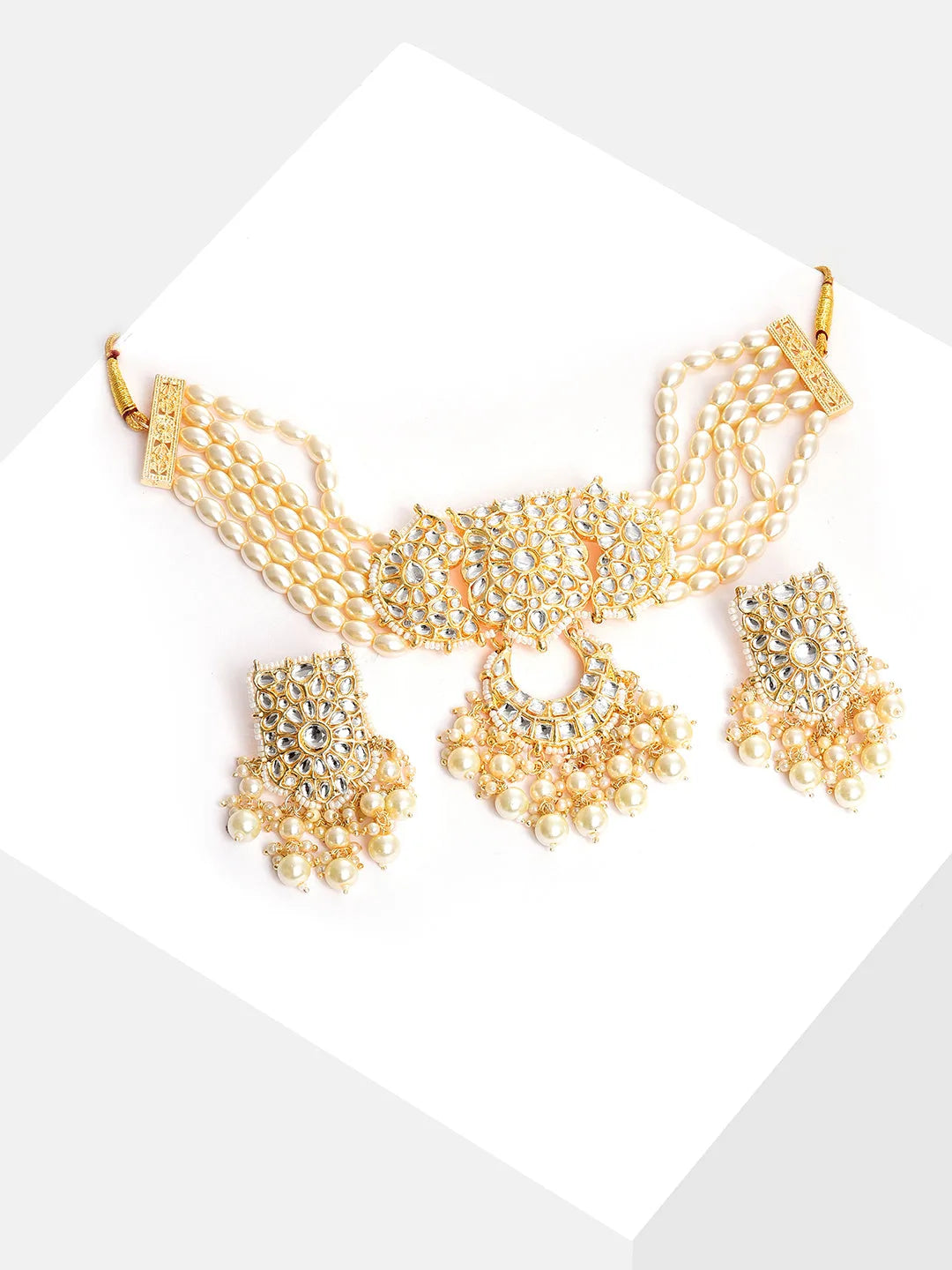 Gold Plated Designer Stone Beaded Necklace and Earring Set