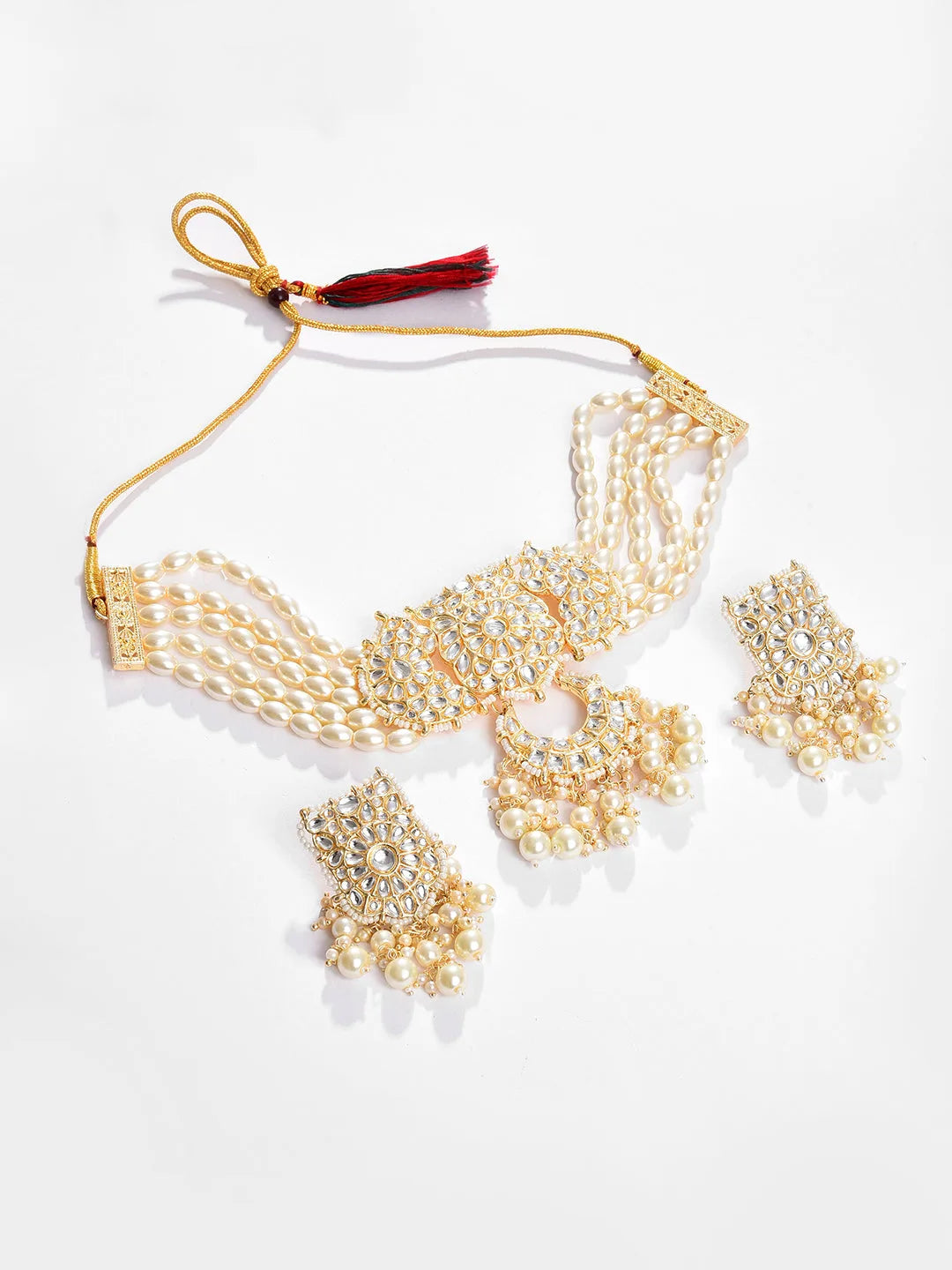 Gold Plated Designer Stone Beaded Necklace and Earring Set