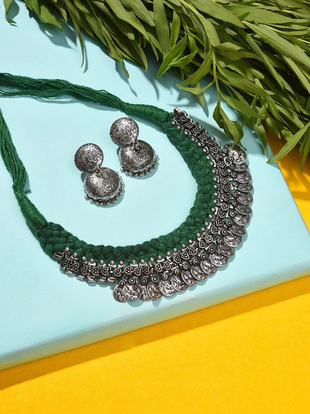 Silver Plated Beaded Necklace and Earring Set