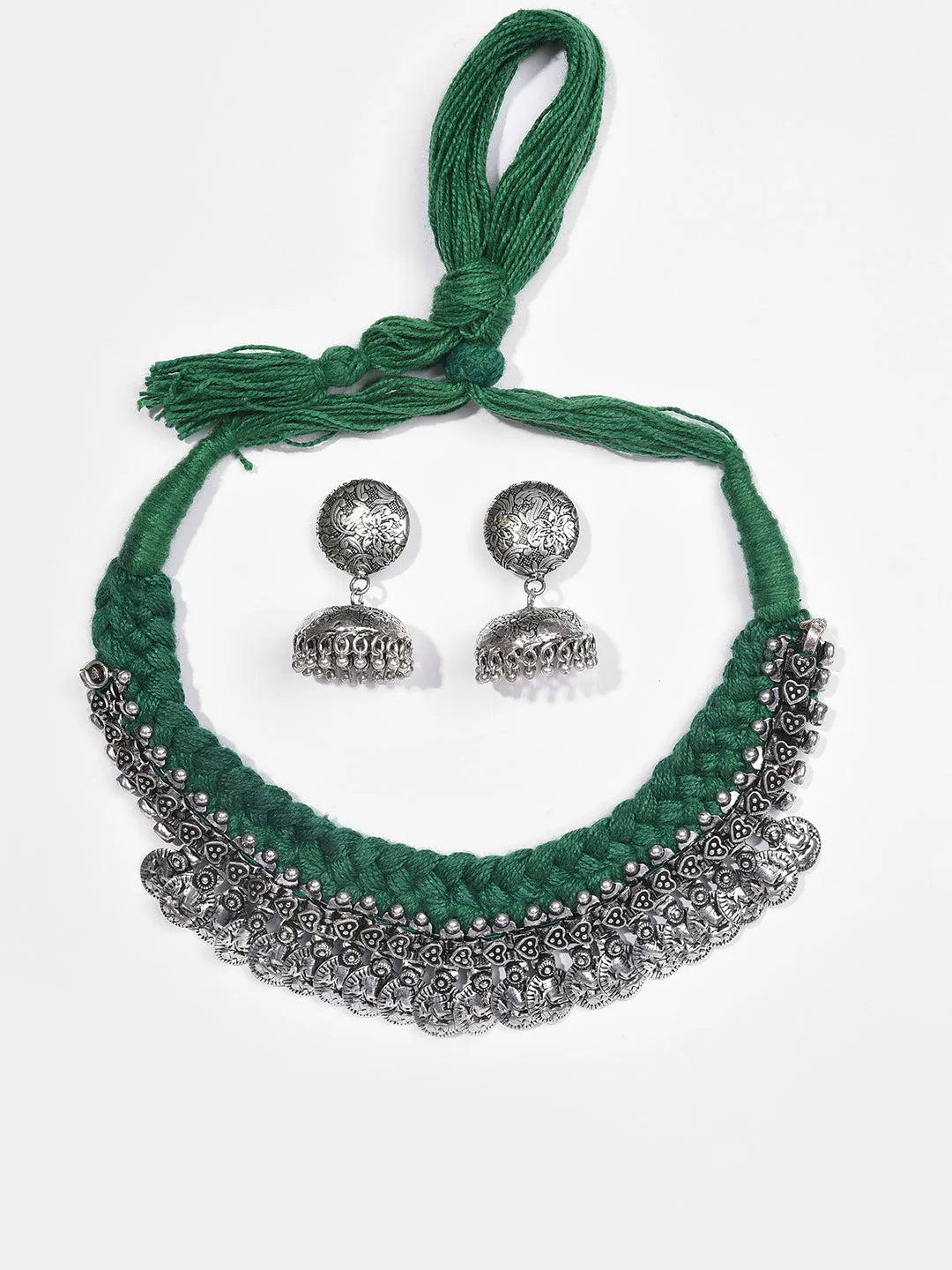 Silver Plated Beaded Necklace and Earring Set