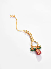 Gold Plated Kundan Beaded Necklace, Earrings and Maang Tikka Set