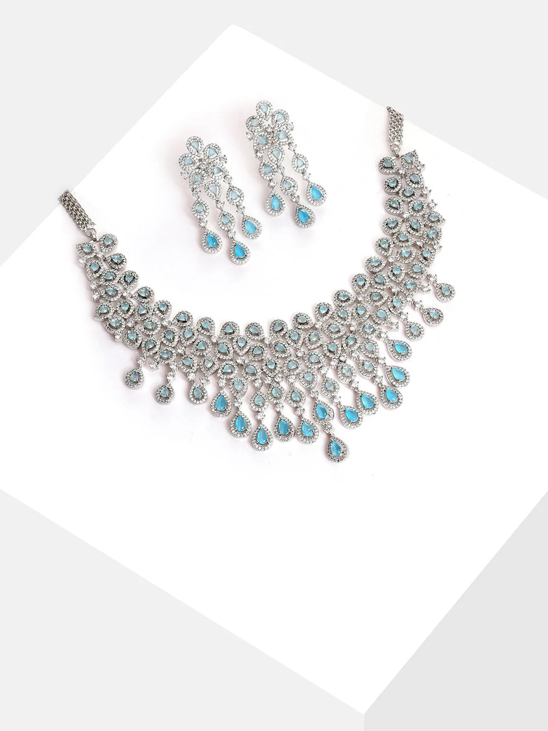 Silver Plated Designer Stone Necklace and Earring Set