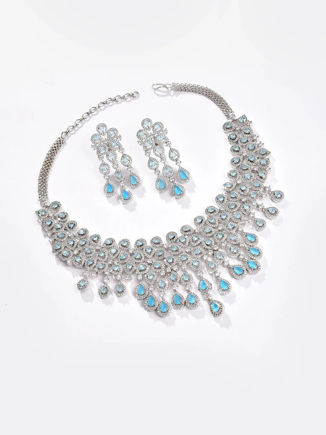 Silver Plated Designer Stone Necklace and Earring Set