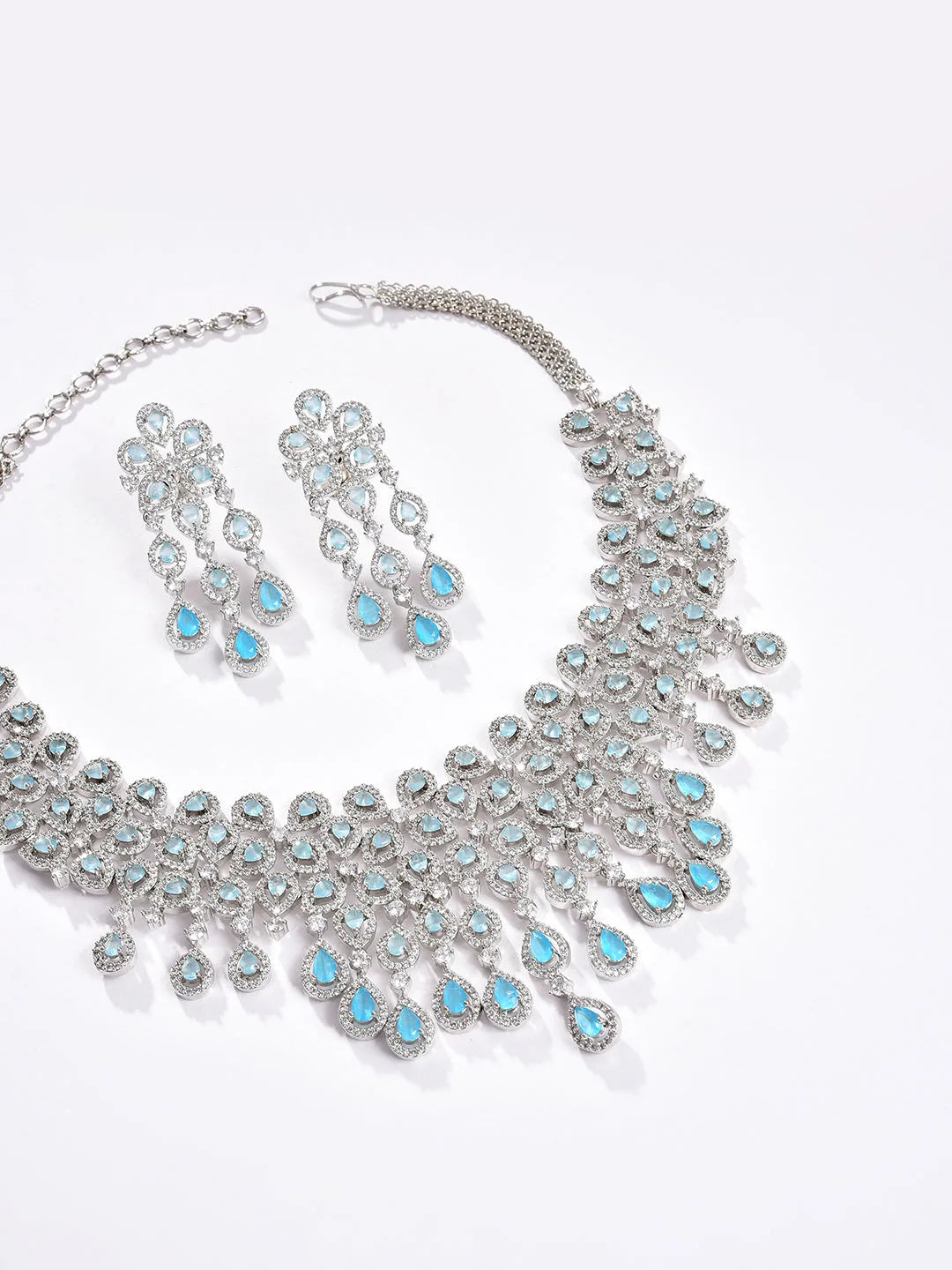 Silver Plated Designer Stone Necklace and Earring Set