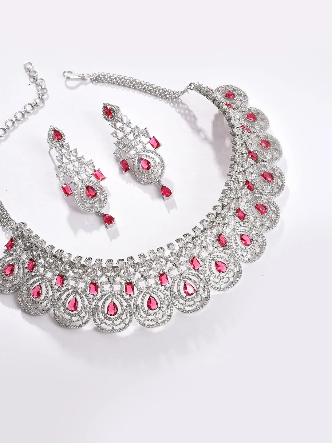 Silver Plated Designer Stone Necklace and Earring Set