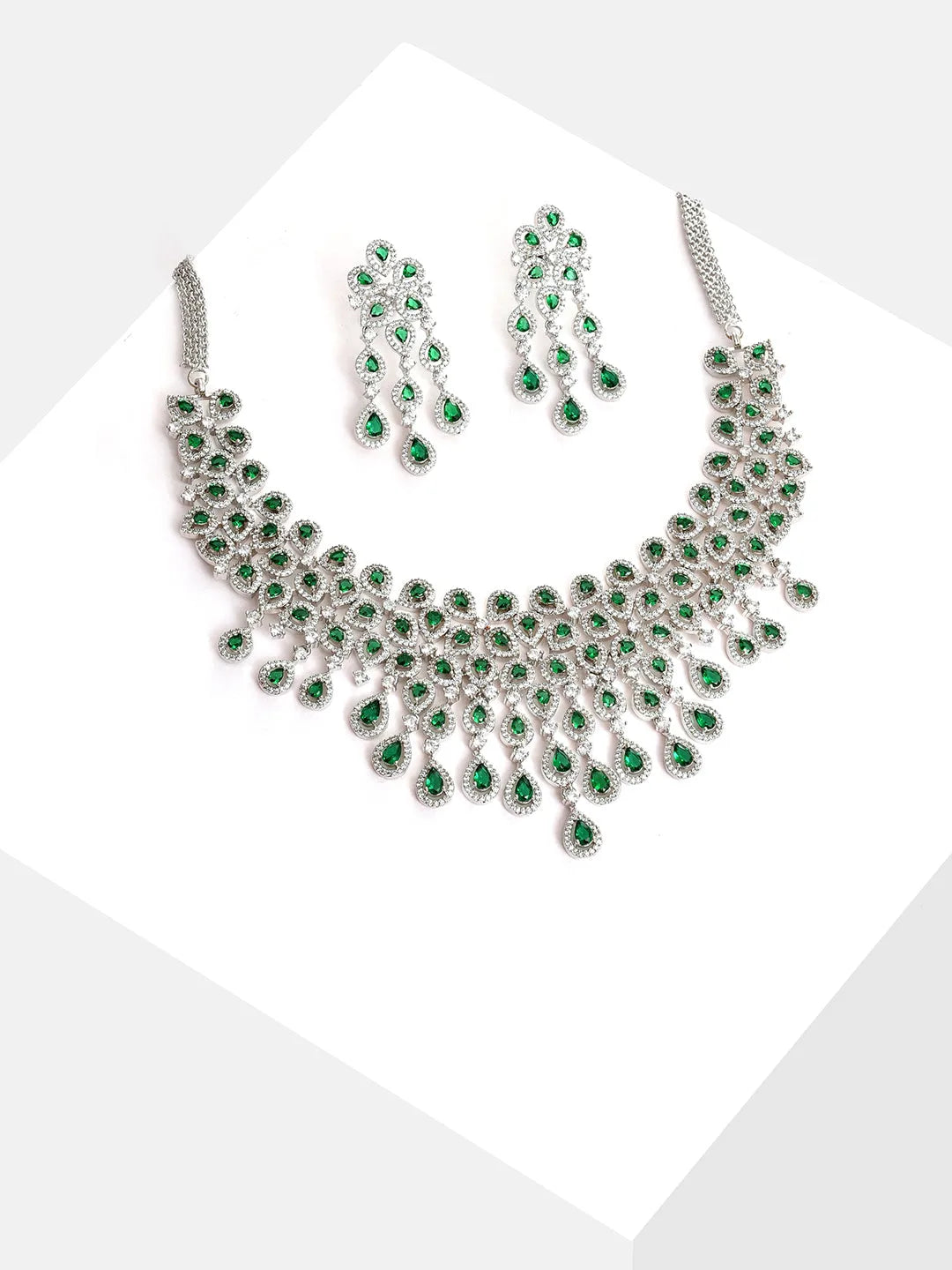 Silver Plated Designer Stone Necklace and Earring Set