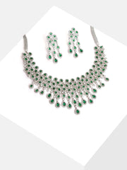 Silver Plated Designer Stone Necklace and Earring Set