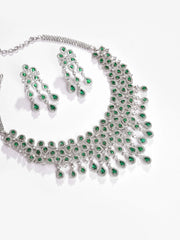 Silver Plated Designer Stone Necklace and Earring Set