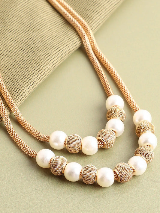 Gold Plated Pearls Layered Necklace