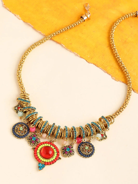 Gold Plated Designer Stone Statement Necklace