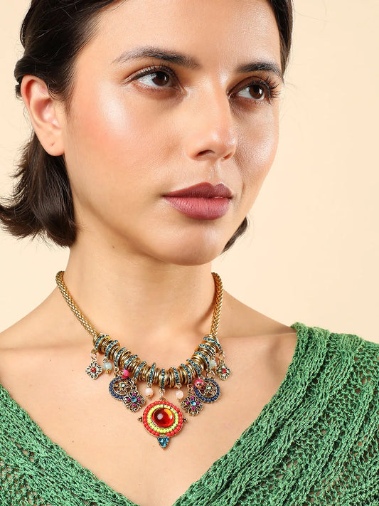 Gold Plated Designer Stone Statement Necklace