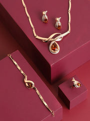 Gold Plated Designer Stone Necklace, Earring, Ring and Bracelet Set