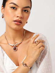 Gold Plated Designer Stone Necklace, Earring, Ring and Bracelet Set