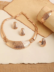 Gold Plated Designer Stone Necklace, Earring, Ring and Bracelet Set