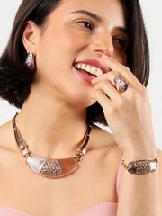 Gold Plated Designer Stone Necklace, Earring, Ring and Bracelet Set