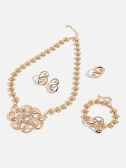 Gold Plated Designer Stone Necklace, Earring, Ring and Bracelet Set