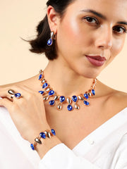 Gold Plated Designer Stone Necklace, Earring, Ring and Bracelet Set