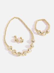 Gold Plated Designer Stone Necklace, Earring, Ring and Bracelet Set