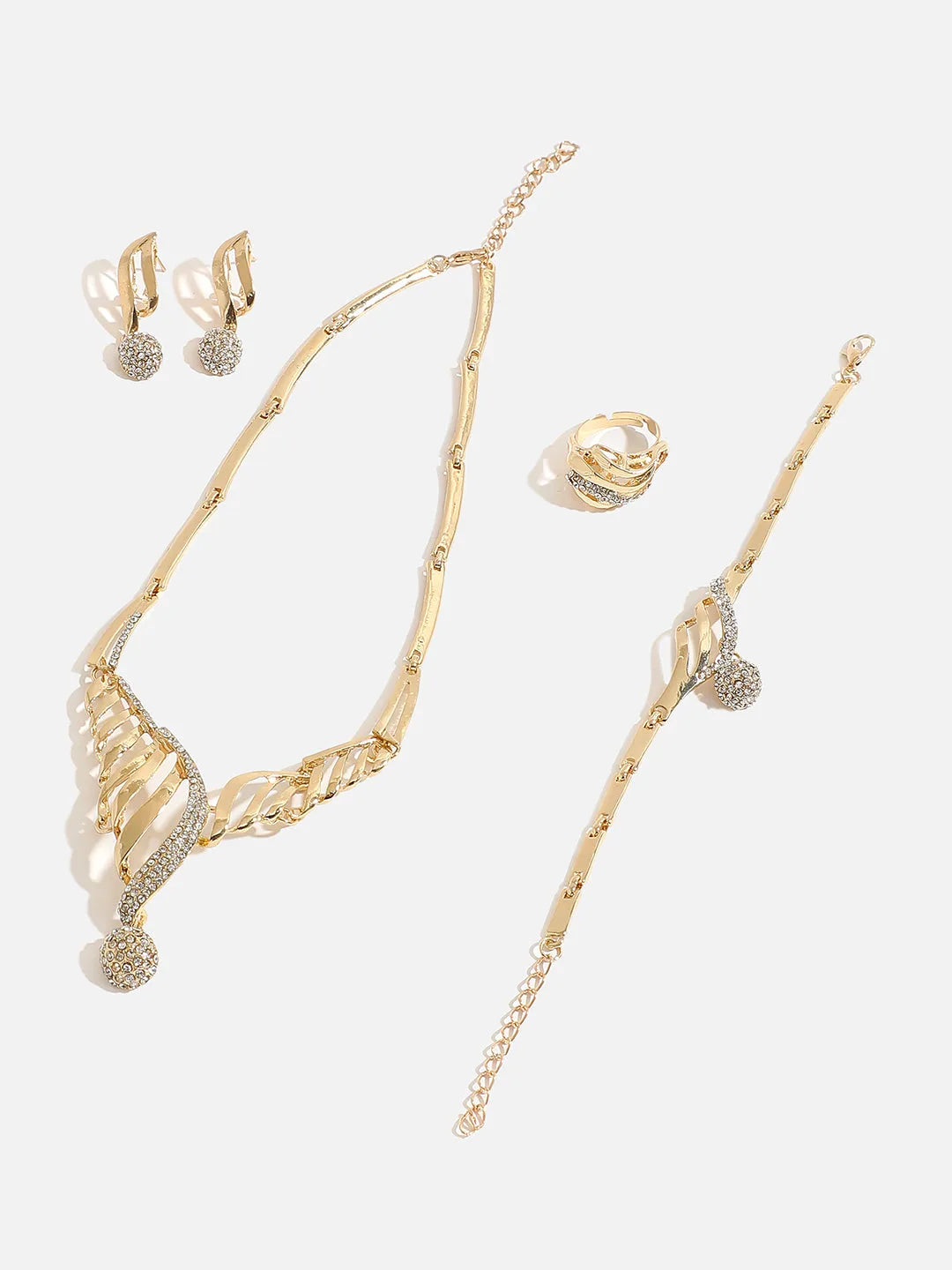 Gold Plated Designer Stone Necklace, Earring, Ring and Bracelet Set