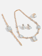 Gold Plated Designer Stone Necklace, Earring, Ring and Bracelet Set