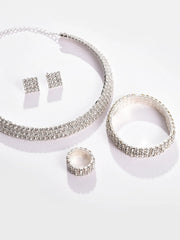 Silver Plated Designer Stone Necklace, Earrings, Bracelet and Ring Set